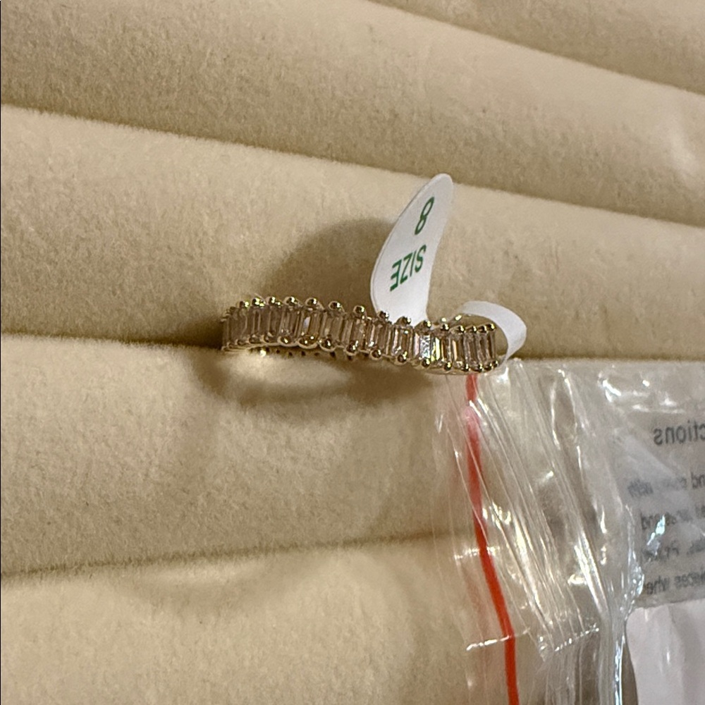 Wave of White Fire Gold-Plated Ring with Diamond Cubic Zirconia - Size 8 - Picture 2 of 3